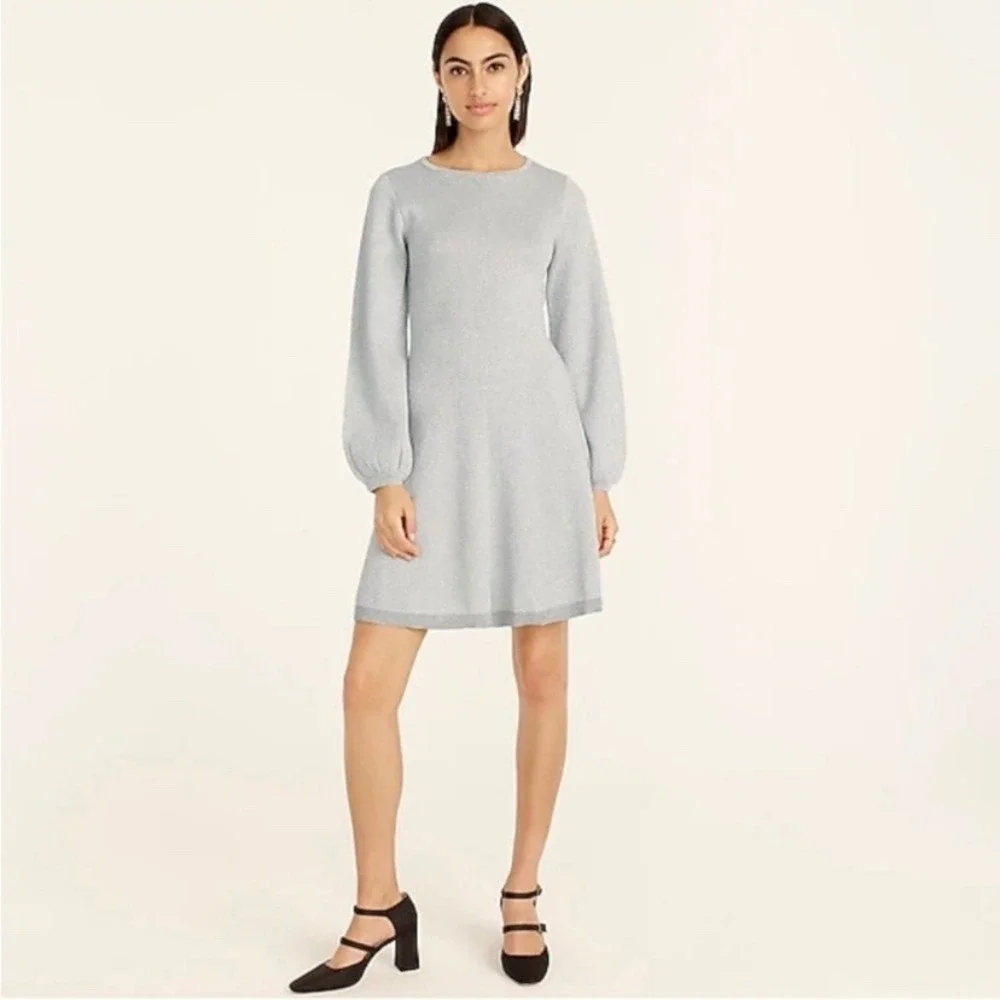 J.Crew Women's Silver Sparkle Twist-Back Long Sleeve A-Line Dress XXL